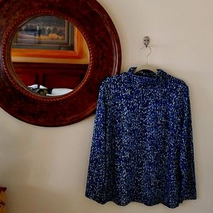 Susan Graver liquid knit turtle neck, multicolored (turquoise/black/white),SZ1X